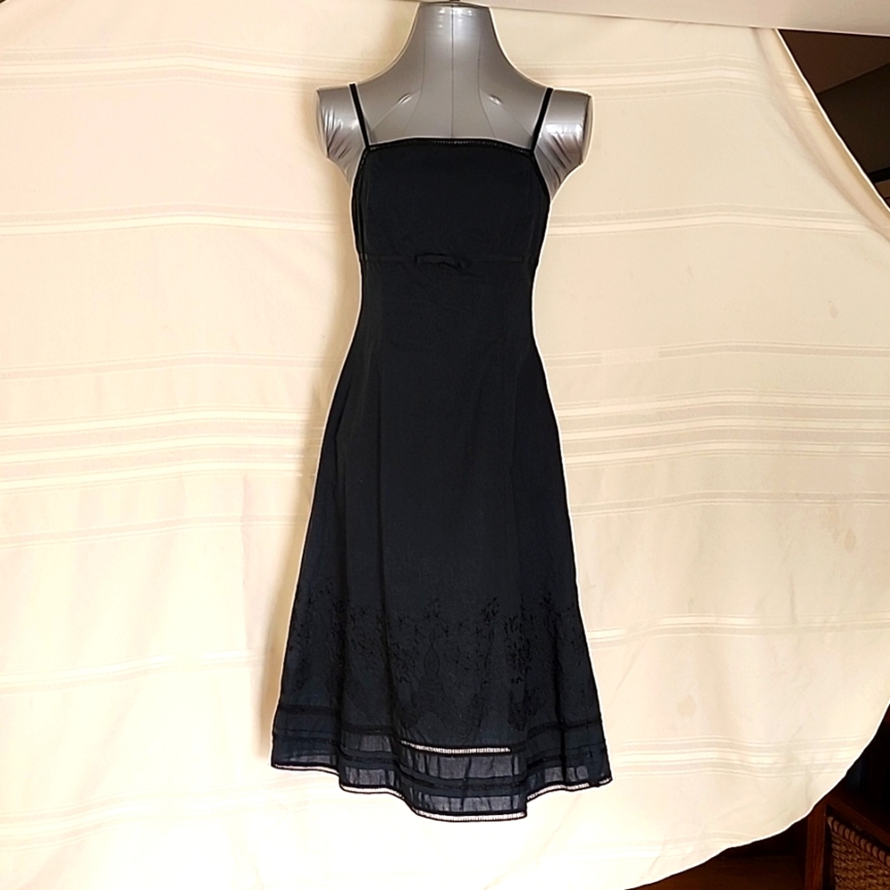 Black Embroidered Strappy Midi Dress